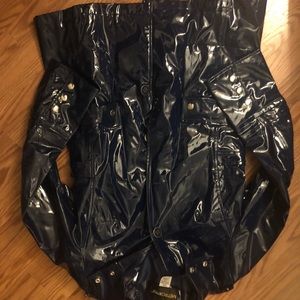 Metrostyle blue patent leather rain coat